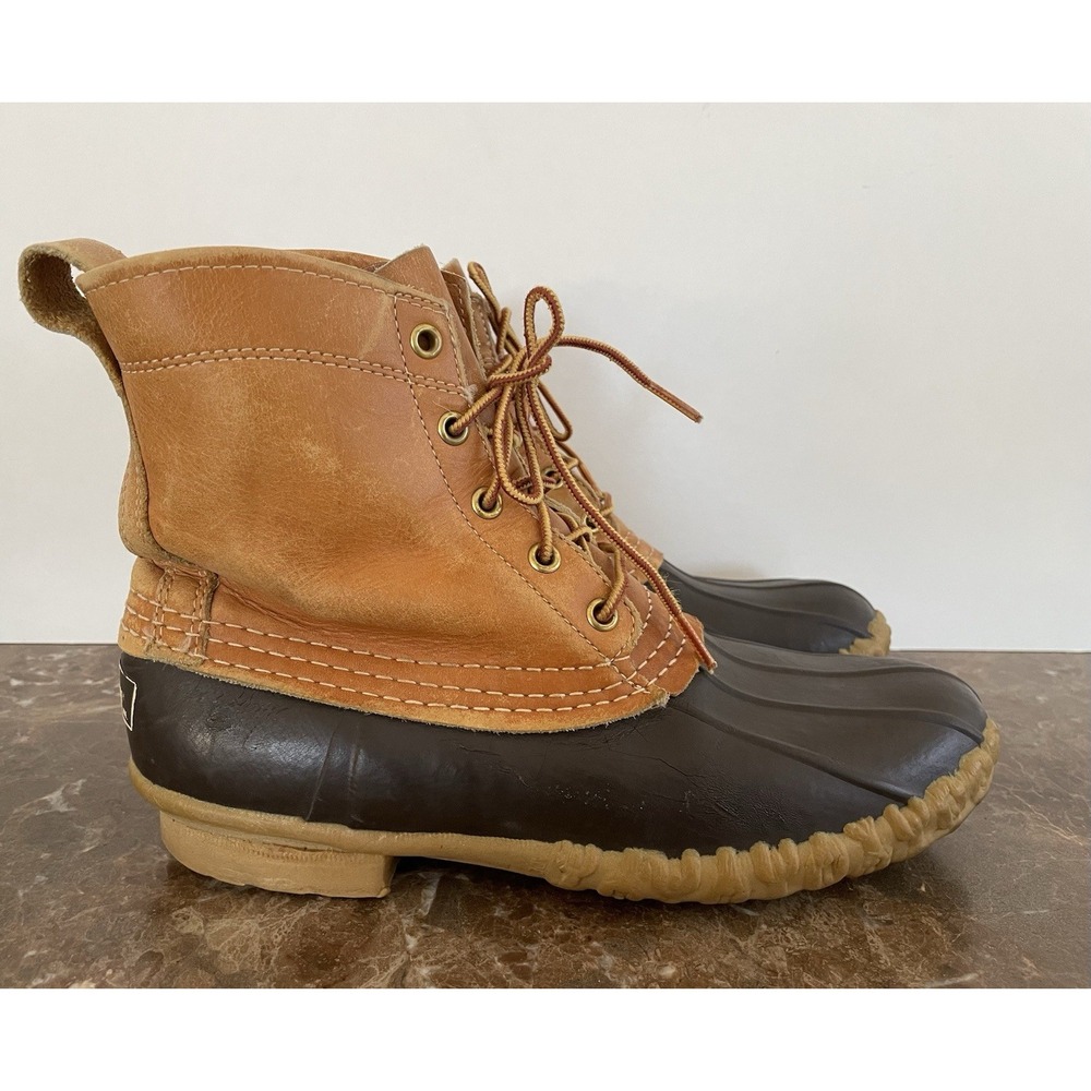 Vtg LL BEAN  Womens Beanie Duck Boots Maine Hunting 6" Brown Leather Rubber Sz 9